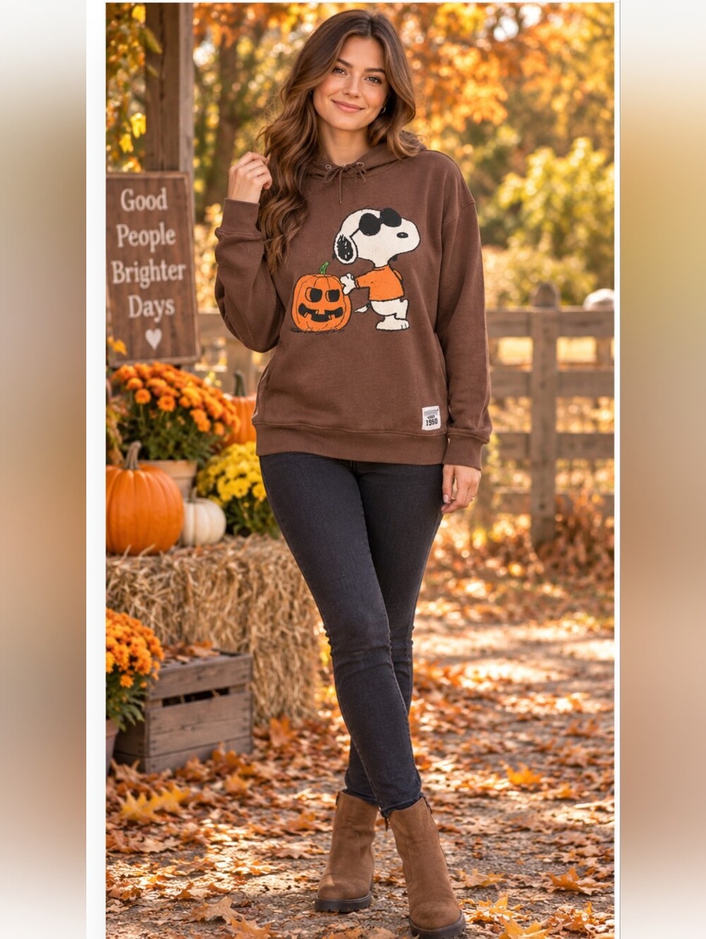 Peanuts Snoopy Pumpkin Brown Hoodie Sweatshirt XXS Halloween Fall Graphic